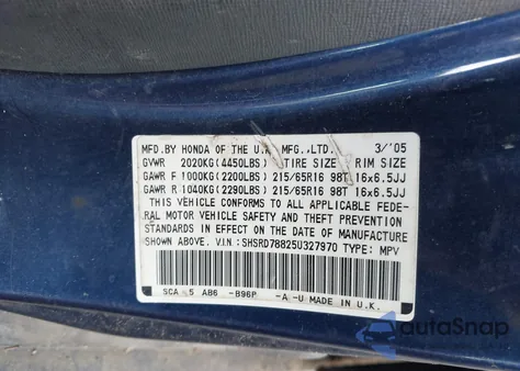 2005 Honda Cr-V Ex from USA, damaged, VIN SHSRD78825U327970